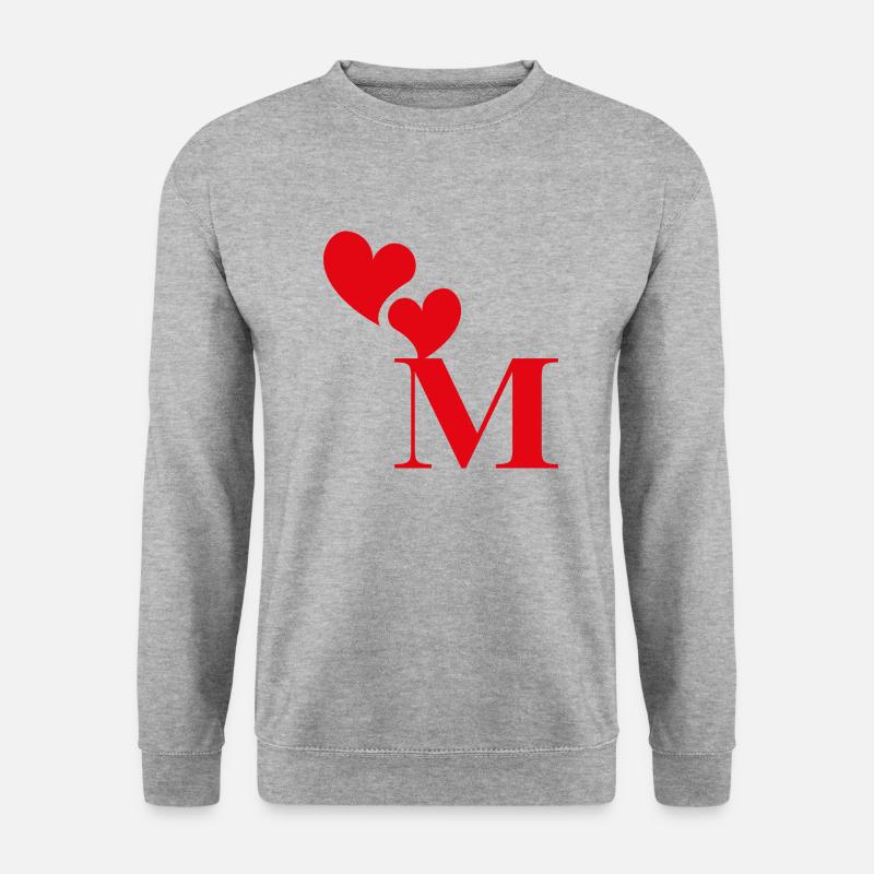 Buchstabe m rotes Herz - Unisex Pullover - Weißgrau meliert
