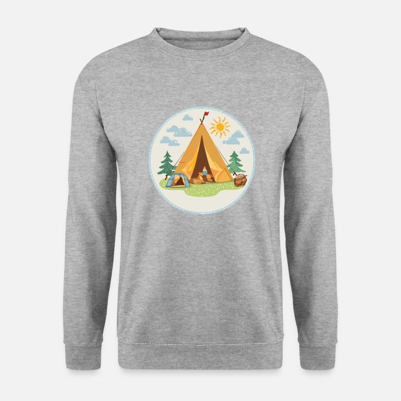 Camping TShirt - Unisex Pullover - Weißgrau meliert