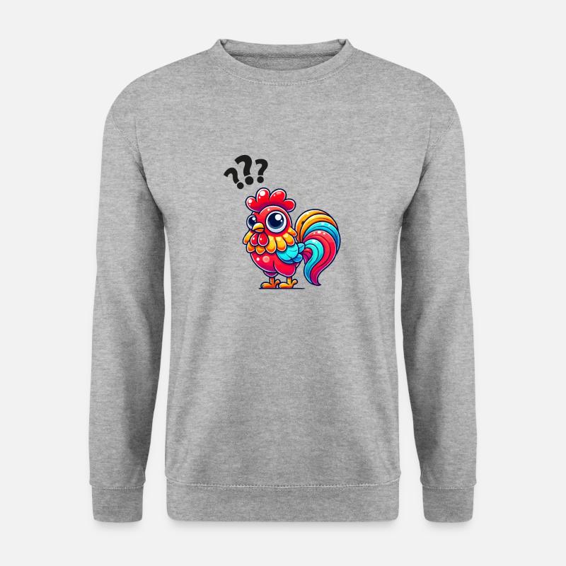 hahn gockel fragezeichen - Unisex Pullover - Weißgrau meliert