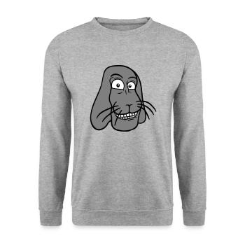 Lapin Lapin Drôle Visage Grimace Sourire - Sweat-shirt Unisexe - gris chiné - Devant - Alina (178cm) & Michal (187cm)