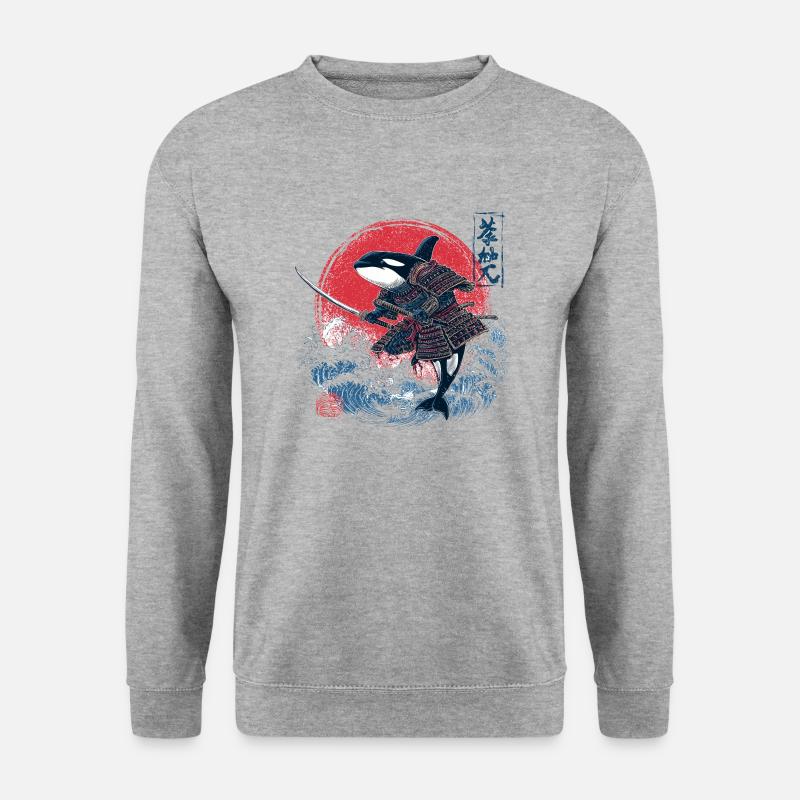 Orca Samurai Design – Killerwal mit Katana - Unisex Pullover - Weißgrau meliert