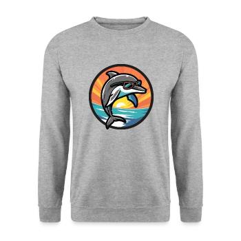 Delfin Cool Comic - Unisex Pullover - Weißgrau meliert - Vorne - Alina (178cm) & Michal (187cm)