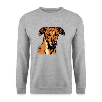 Galgo Español - Portrait - Unisex Pullover - Weißgrau meliert - Vorne - Alina (178cm) & Michal (187cm)