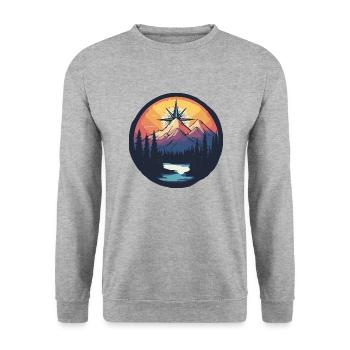 Berge Kompass - Unisex Pullover - Weißgrau meliert - Vorne - Alina (178cm) & Michal (187cm)