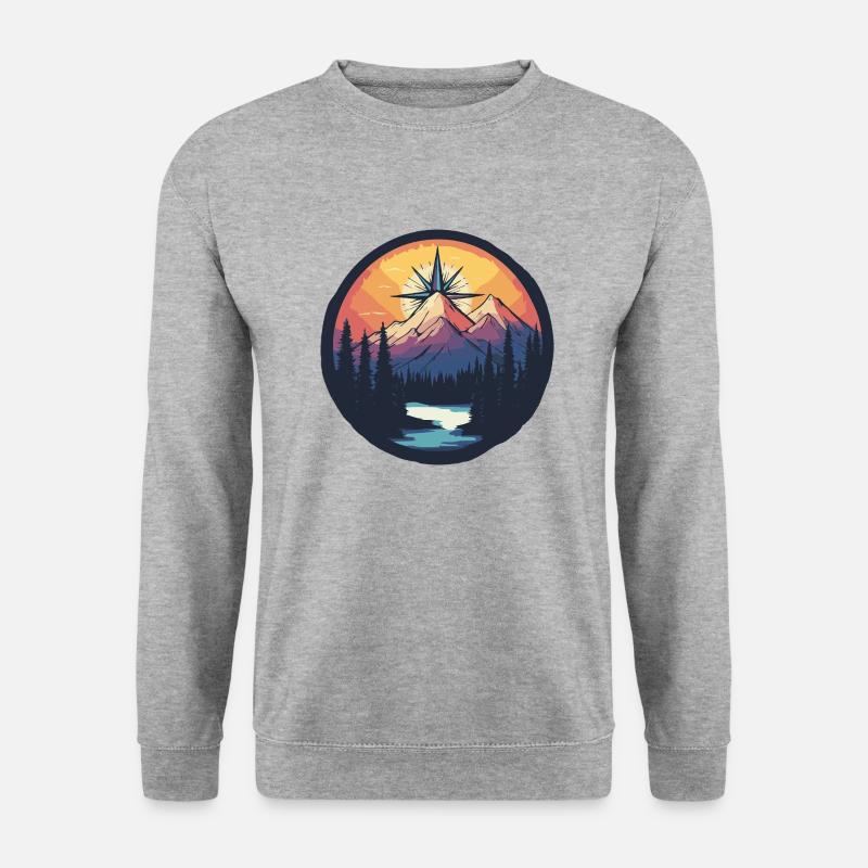 Berge Kompass - Unisex Pullover - Weißgrau meliert