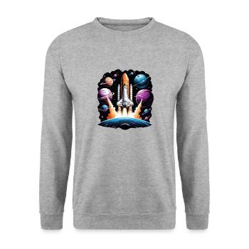 Rakete Astronaut Weltall Geschenk SpaceShuttle - Unisex Pullover - Weißgrau meliert - Vorne - Alina (178cm) & Michal (187cm)