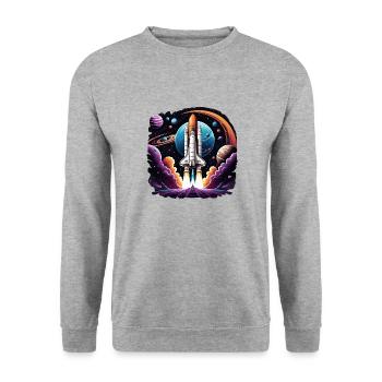 Rakete Astronaut Weltall Geschenk SpaceShuttle - Unisex Pullover - Weißgrau meliert - Vorne - Alina (178cm) & Michal (187cm)