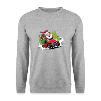 Weihnachtsmann Xmas Geschenke Weihnachten Auto - Unisex Pullover - Weißgrau meliert - Vorne - Alina (178cm) & Michal (187cm)