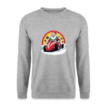 Weihnachtsmann Xmas Geschenke Weihnachten Auto - Unisex Pullover - Weißgrau meliert - Vorne - Alina (178cm) & Michal (187cm)