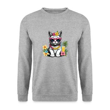 Cat Vacation Vacation Cat Vacation Hawaii Island Sea - Unisex Sweatshirt - salt & pepper - Front - Alina (178cm) & Michal (187cm)