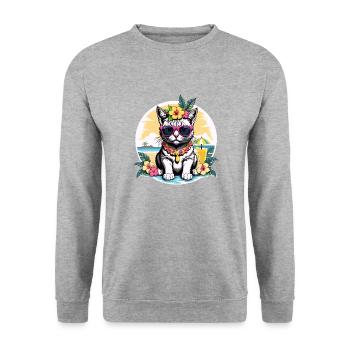 Cat Vacation Vacation Cat Vacation Hawaii Island Sea - Unisex Sweatshirt - salt & pepper - Front - Alina (178cm) & Michal (187cm)