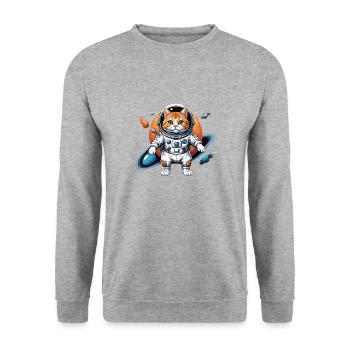 Katze Astronaut Weltall Katzenliebe Geschenk - Unisex Pullover - Weißgrau meliert - Vorne - Alina (178cm) & Michal (187cm)