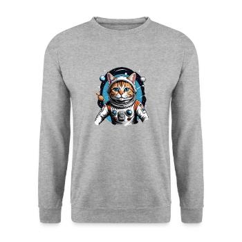 Katze Astronaut Weltall Katzenliebe Geschenk - Unisex Pullover - Weißgrau meliert - Vorne - Alina (178cm) & Michal (187cm)