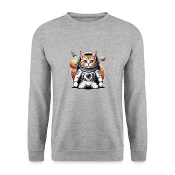 Katze Astronaut Weltall Katzenliebe Geschenk - Unisex Pullover - Weißgrau meliert - Vorne - Alina (178cm) & Michal (187cm)