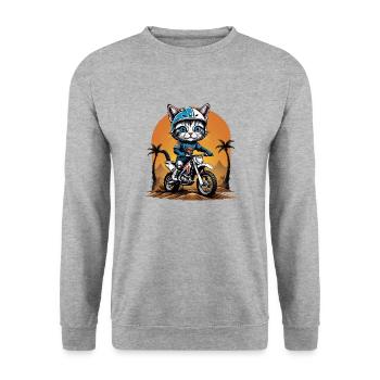 Cat Motocross Bike Gift Supermoto Motorcycle - Unisex Sweatshirt - salt & pepper - Front - Alina (178cm) & Michal (187cm)
