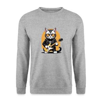 Cat Rocker Cat HardRock Gift - Sweat-shirt Unisexe - gris chiné - Devant - Alina (178cm) & Michal (187cm)