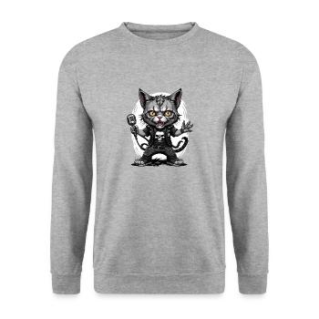 Cat Rocker Cat HardRock Gift - Sweat-shirt Unisexe - gris chiné - Devant - Alina (178cm) & Michal (187cm)