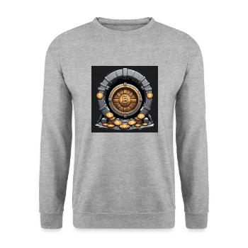 Bitcoin Krypto Crypto to the Moon Geschenk Tresor - Unisex Pullover - Weißgrau meliert - Vorne - Alina (178cm) & Michal (187cm)