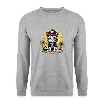 Pirate Chat Drôle Enfants Chemise Cadeau Pirate - Sweat-shirt Unisexe - gris chiné - Devant - Alina (178cm) & Michal (187cm)