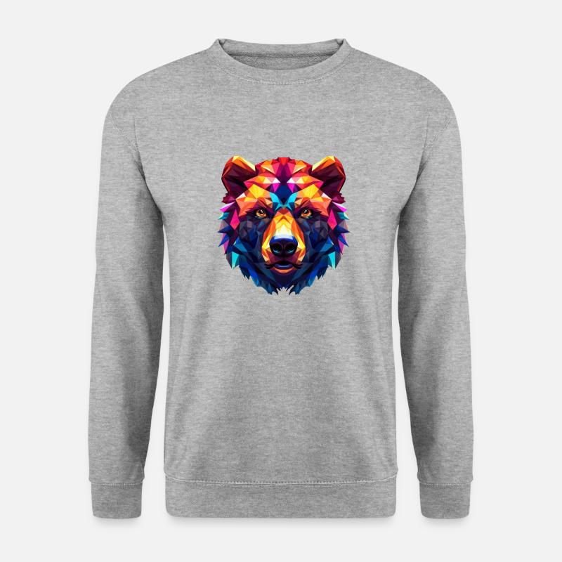 Bunter Bärenkopf - Unisex Pullover - Weißgrau meliert