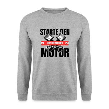 Starte den Motor - Unisex Pullover - Weißgrau meliert - Vorne - Alina (178cm) & Michal (187cm)
