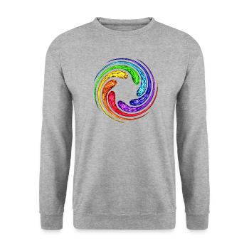 Regenbogen 7 Chakra Wirbel Spirale Yoga Symbol - Unisex Pullover - Weißgrau meliert - Vorne - Alina (178cm) & Michal (187cm)