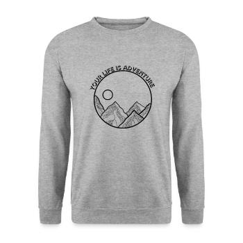 Dein Leben ist ein Abenteuer - Unisex Pullover - Weißgrau meliert - Vorne - Alina (178cm) & Michal (187cm)