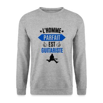 L'homme parfait est guitariste - Sweat-shirt Unisexe - gris chiné - Devant - Alina (178cm) & Michal (187cm)