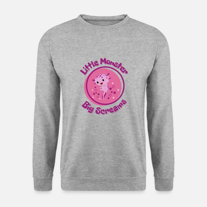 Rosa kleines Monster Große Schreie - Unisex Pullover - Weißgrau meliert