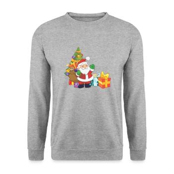 Weihnachtsmann mit Geschenke - Unisex Pullover - Weißgrau meliert - Vorne - Alina (178cm) & Michal (187cm)