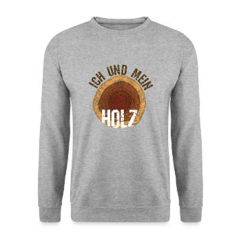 Ich und mein Holz - Unisex Pullover - Weißgrau meliert - Vorne - Alina (178cm) & Michal (187cm)