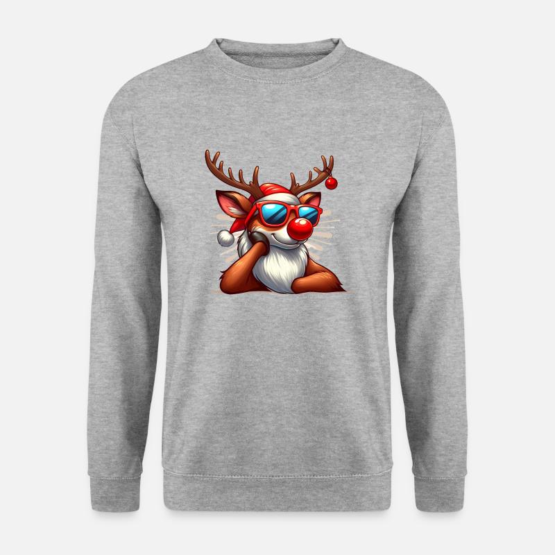 Rentier mit Brille und Weihnachtsschal - Unisex Pullover - Weißgrau meliert