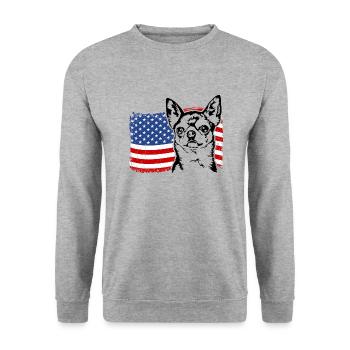 Chihuahua US Amérique Drapeau Chiens Chien Wilsigns - Sweat-shirt Unisexe - gris chiné - Devant - Alina (178cm) & Michal (187cm)