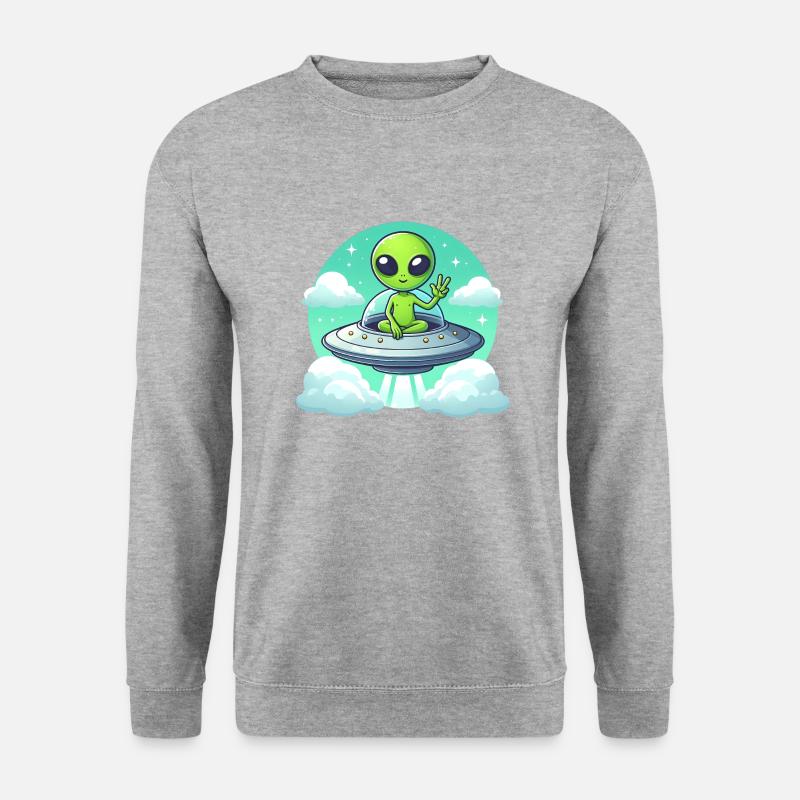 Alien zeigt Peace - Unisex Pullover - Weißgrau meliert