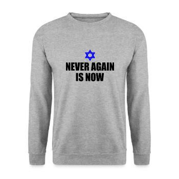 Never again is now - Unisex Pullover - Weißgrau meliert - Vorne - Alina (178cm) & Michal (187cm)