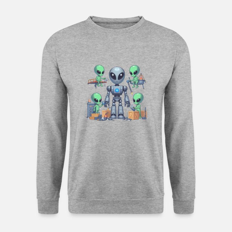 Aliens bauen Roboter - Unisex Pullover - Weißgrau meliert