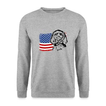 Drahthaar Vizsla US Amerika Fahne Hunde Wilsigns - Unisex Pullover - Weißgrau meliert - Vorne - Alina (178cm) & Michal (187cm)