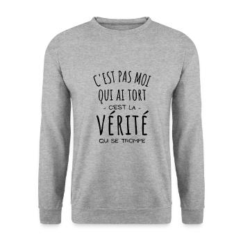 La vérité se trompe - Humour grand gueule - Sweat-shirt Unisexe - gris chiné - Devant - Alina (178cm) & Michal (187cm)