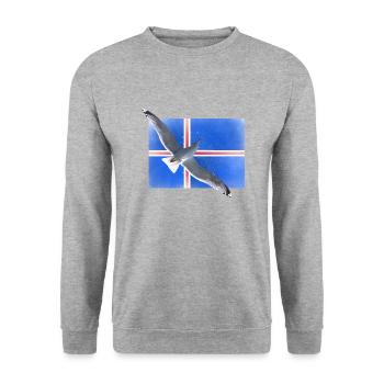 Iseland Möwe - Unisex Pullover - Weißgrau meliert - Vorne - Alina (178cm) & Michal (187cm)