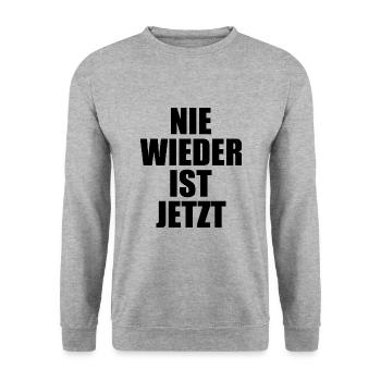 Nie wieder ist jetzt - Unisex Pullover - Weißgrau meliert - Vorne - Alina (178cm) & Michal (187cm)