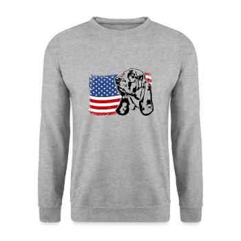 Basset Hound US Amerika Fahne Hunde Wilsigns - Unisex Pullover - Weißgrau meliert - Vorne - Alina (178cm) & Michal (187cm)