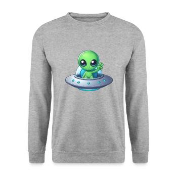 Alien zeigt Peace - Unisex Pullover - Weißgrau meliert - Vorne - Alina (178cm) & Michal (187cm)
