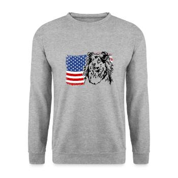 Long-haired Collie US America Flag Dogs Wilsigns - Unisex Sweatshirt - salt & pepper - Front - Alina (178cm) & Michal (187cm)