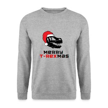 Merry T-Rexmas - Unisex Pullover - Weißgrau meliert - Vorne - Alina (178cm) & Michal (187cm)
