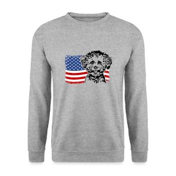 Bichon frisé US Amérique Drapeau Chiens Chien Wilsigns - Sweat-shirt Unisexe - gris chiné - Devant - Alina (178cm) & Michal (187cm)