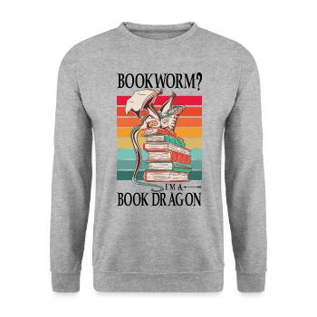 Dragons Bücher Drachen Lesen Bücherwurm - Unisex Pullover - Weißgrau meliert - Vorne - Alina (178cm) & Michal (187cm)