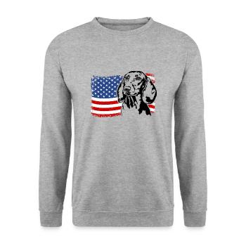 Dackel Dachshund US Amerika Fahne Hunde Wilsigns - Unisex Pullover - Weißgrau meliert - Vorne - Alina (178cm) & Michal (187cm)