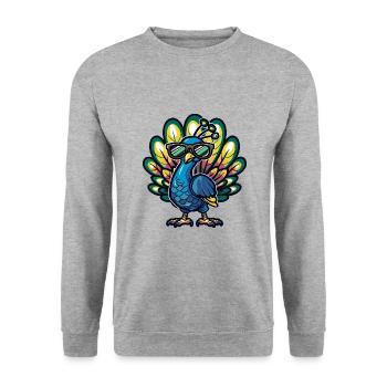 Pfau Vogel Cool Comic - Unisex Pullover - Weißgrau meliert - Vorne - Alina (178cm) & Michal (187cm)