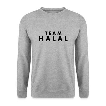 Team halal - Unisex Pullover - Weißgrau meliert - Vorne - Alina (178cm) & Michal (187cm)