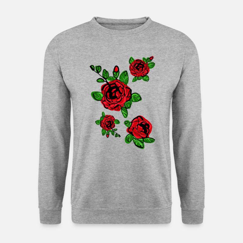 Rote Rosen blühen - Unisex Pullover - Weißgrau meliert